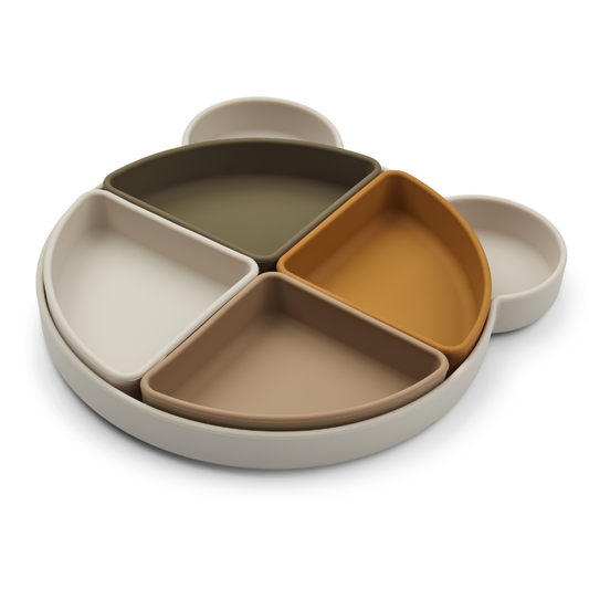 Liewood Arne Delt Tallerken i Silikon – Mr Bear Sandy Multi | 5-i-1 Barnetallerken