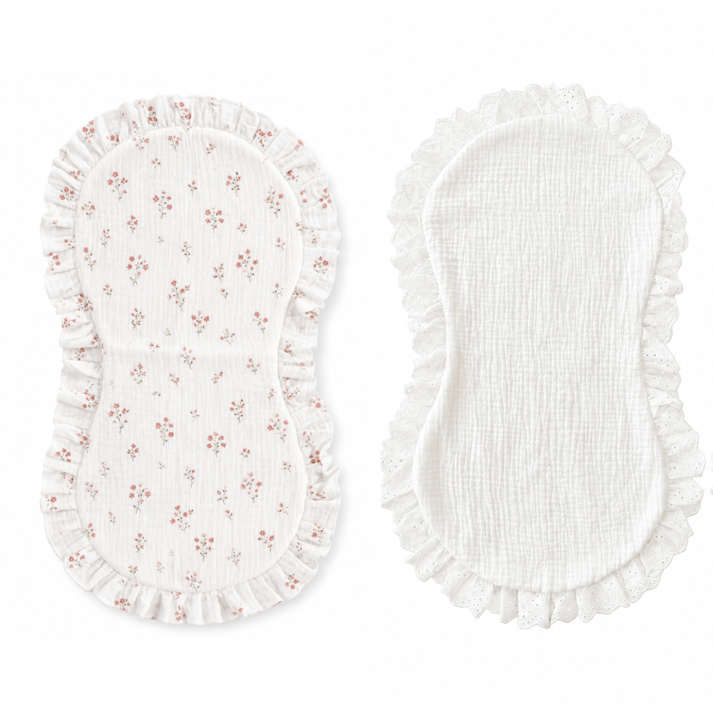 2pk gulpeklut med vanntett underside - Mix Rosa blomster + Hvit blonder