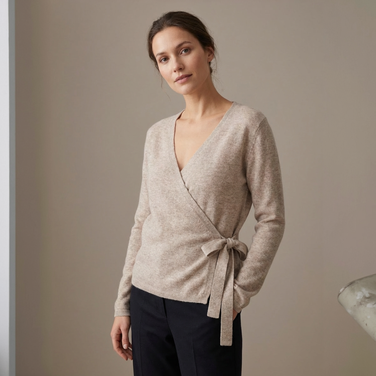 Ammegenser wrap 100% merinoull - Taupe