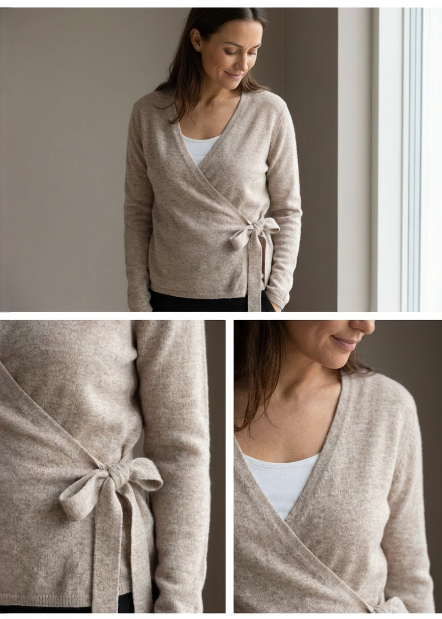 Ammegenser wrap 100% merinoull - Taupe